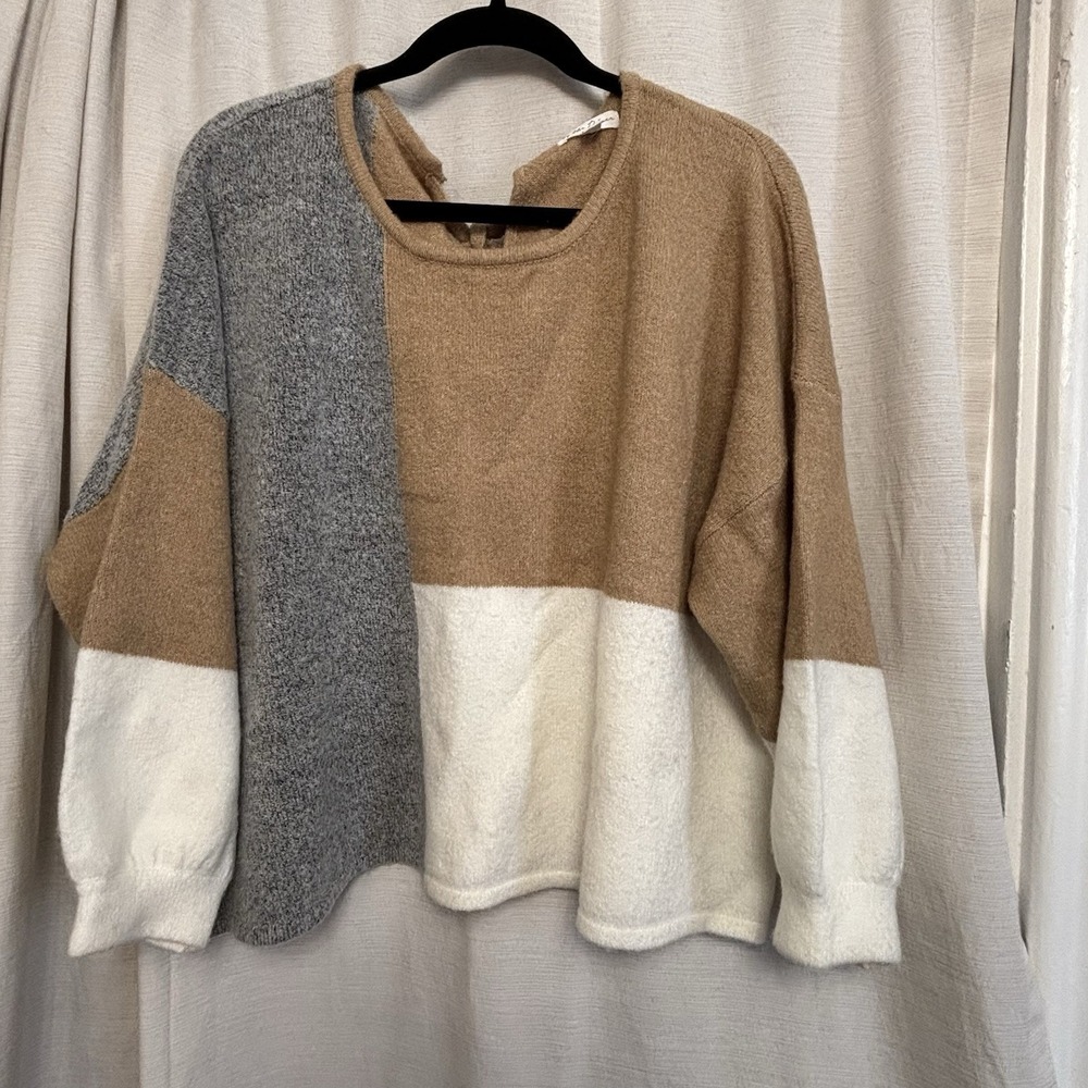 By The River Oversized Cropped Sweater, Neutral Colorblock Women's S/M